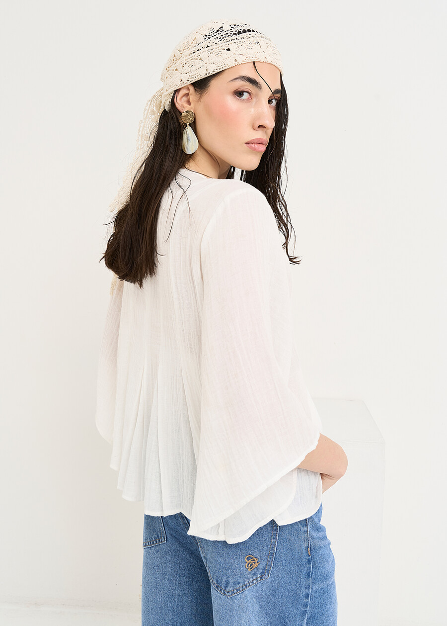Blusa Betsy cotone e volant BIANCO WHITE Donna , immagine n. 3