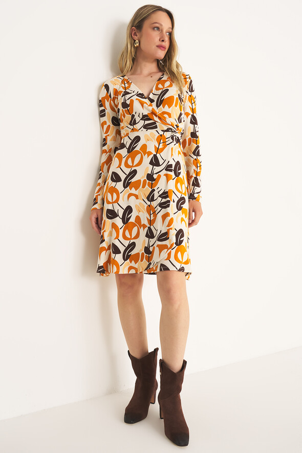 Amor leaf-print jersey dress GIALLO MOSTARDA Woman null