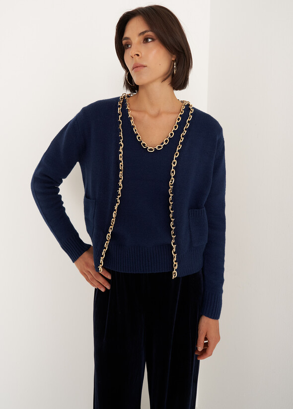 Crimea cardigan with gold chain Crimea cardigan with gold chain BLU MIDNIGHT Woman null