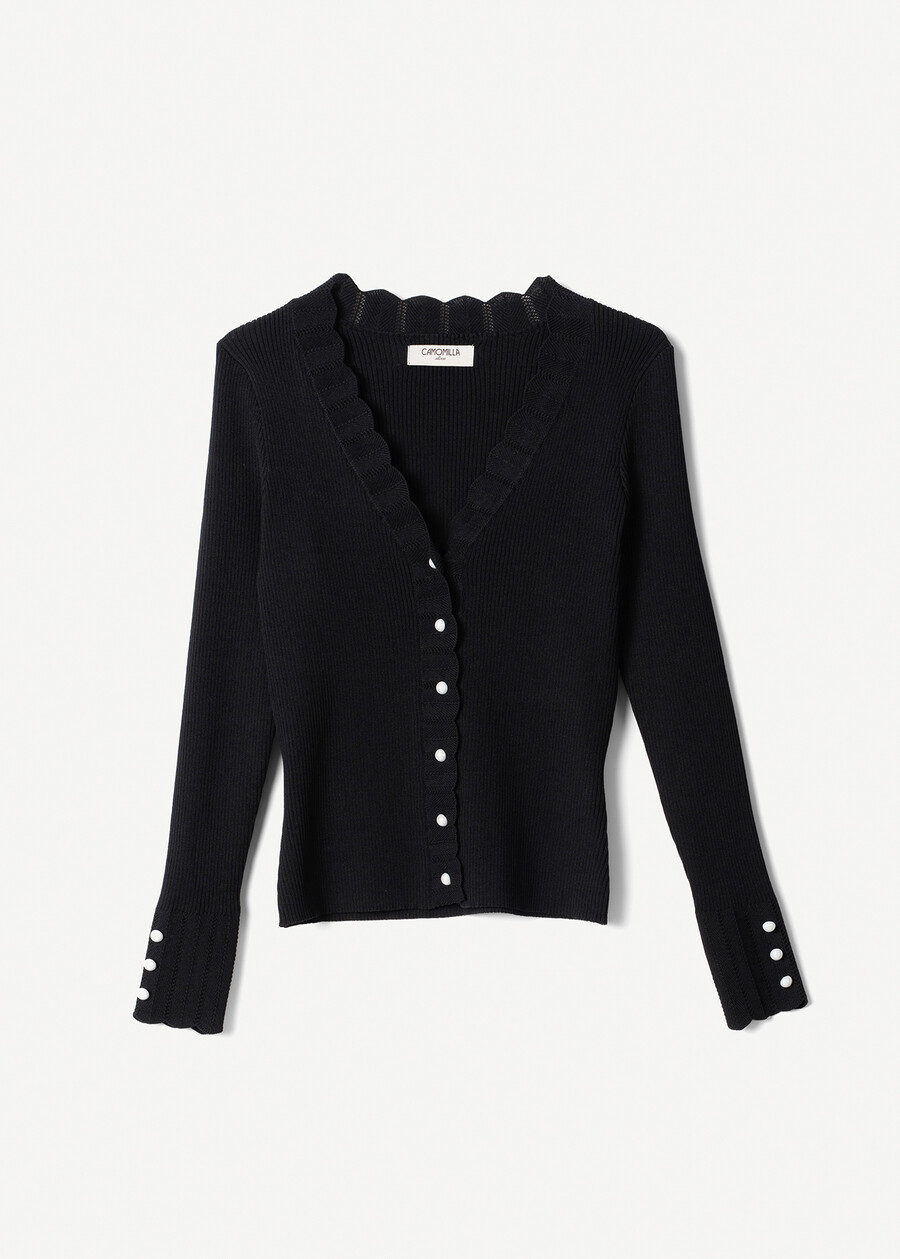 Cher cardigan with pearl-effect buttons NERO BLACK Woman , image number 5