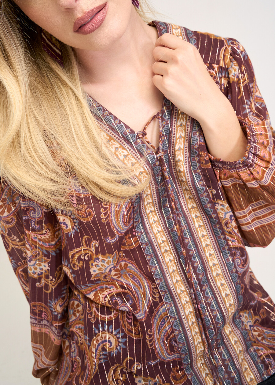 Bruny lurex print blouse ROSSO BORDEAUX Woman , image number 3
