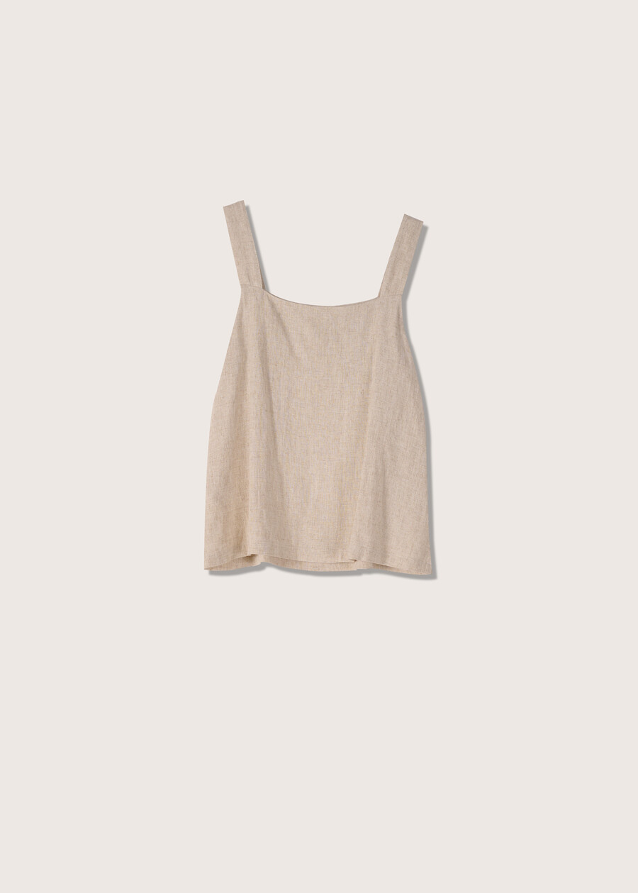 Top Tejat in viscosa e lino BEIGE SAFARI Donna , immagine n. 5