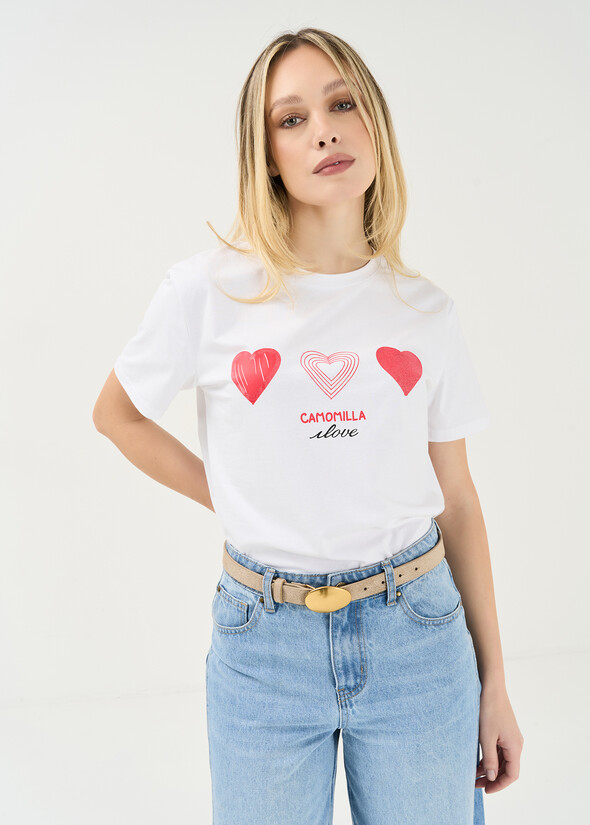 T-shirt Sonney in cotone I Love BIANCO WHITE Donna null