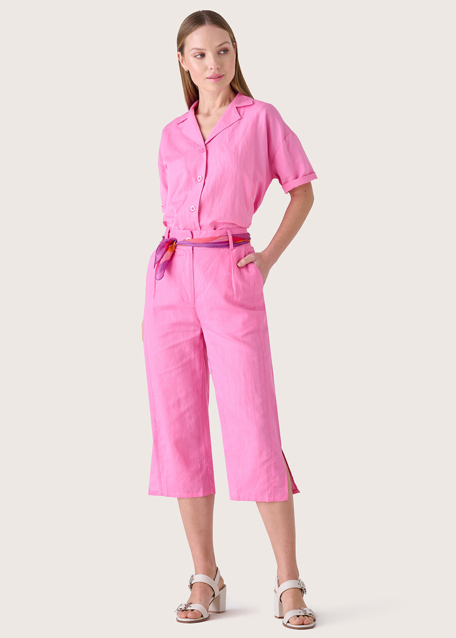 Becrux linen and cotton capri trousers ROSA IBISCUS Woman , image number 1