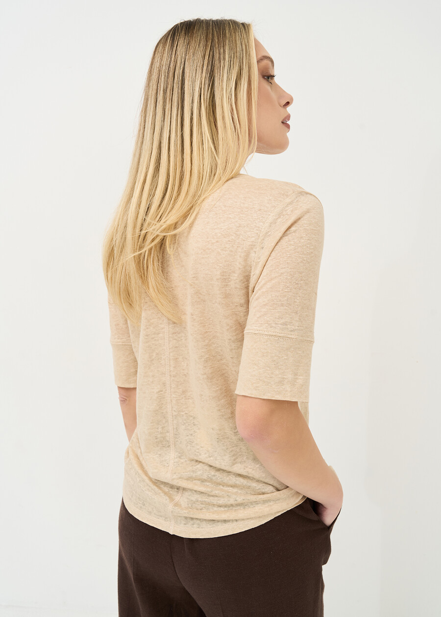 T-shirt Skyper in lino con scollo a V BEIGEMARRONEBIANCO WHITE Donna , immagine n. 4
