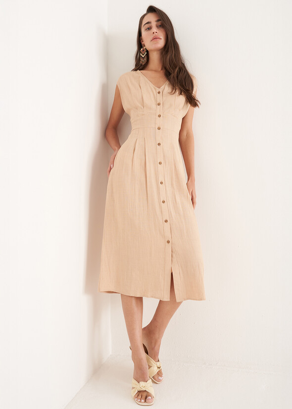 Abito Alena in viscosa e lino
 BEIGE DOESKIN  Donna null
