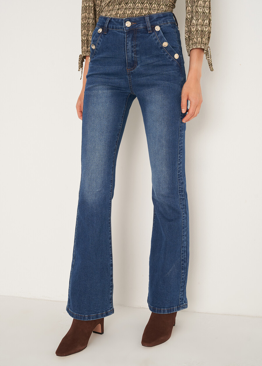 Jeans CindyJ-U gamba flare con bottoni oro DENIM MEDIUM DENIM Donna , immagine n. 2