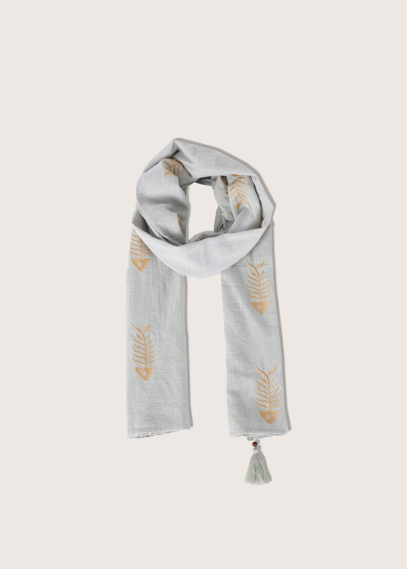 Sirena 100% cotton embroidered scarf BLU AVIONVERDE MAGNOLIA Woman null