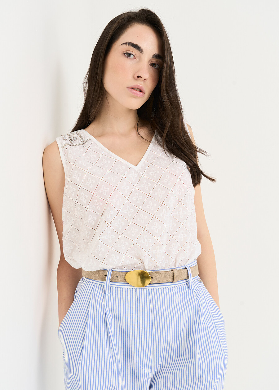 Tanya openwork cotton top BIANCO WHITE Woman , image number 1