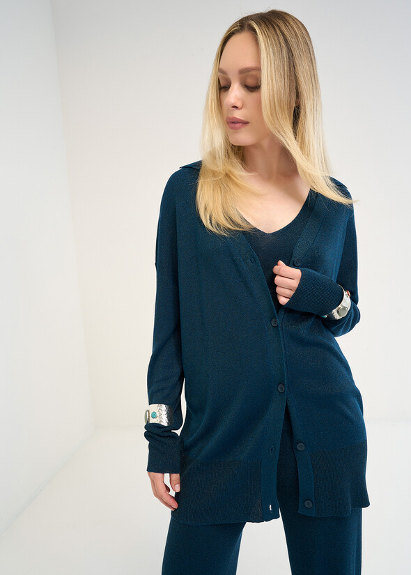 Cliff lurex knit cardigan AZZURO AZZURRO Woman null