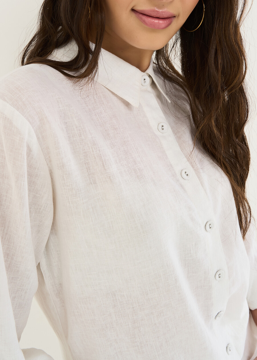 Camicia Clizia lunga in lino BIANCO WHITEBLU AVION Donna , immagine n. 2