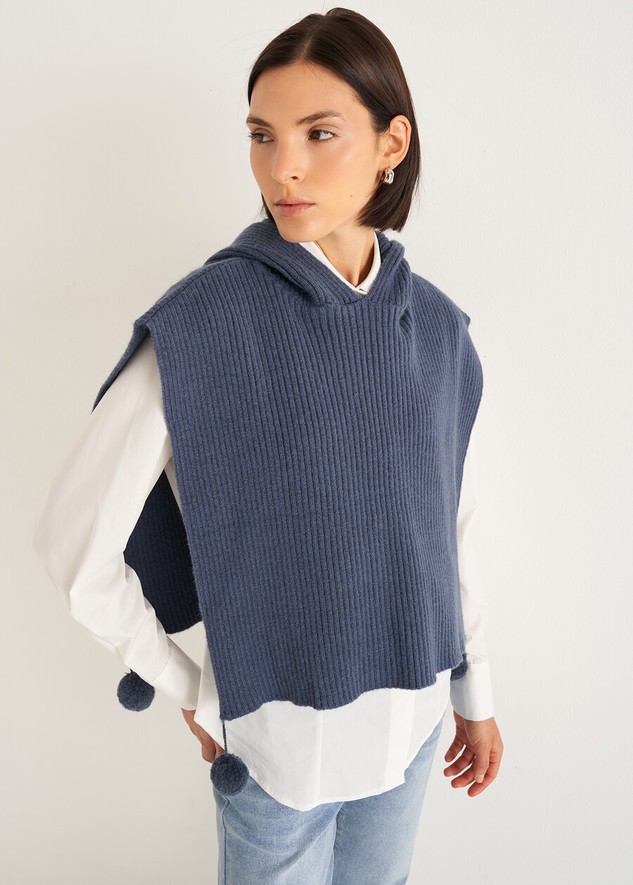 Mantella Mora con cappuccio e pon pon BLU AVION Donna , immagine n. 2