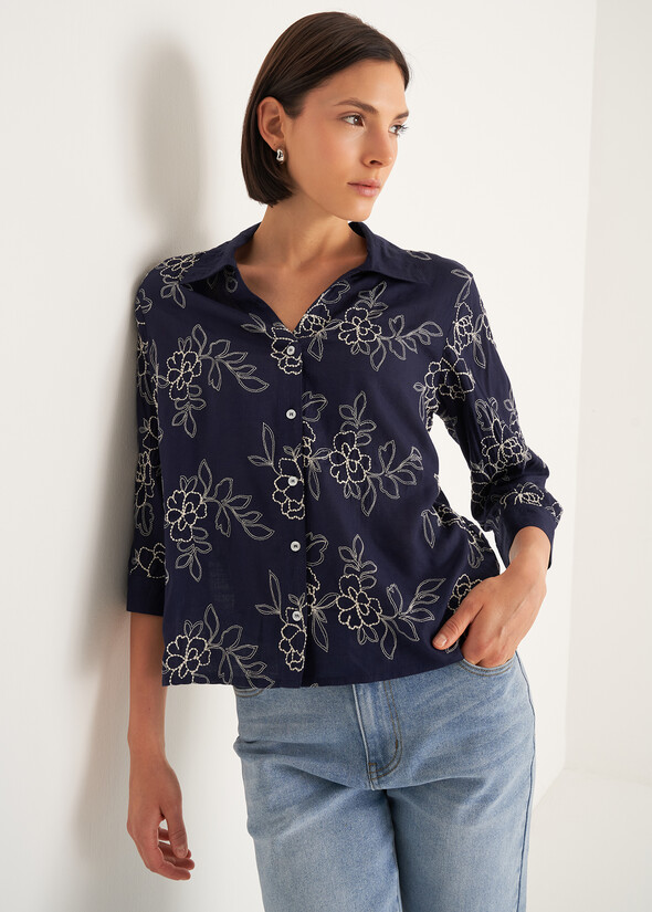 Camicia Callie con ricamo floreale BLU MIDNIGHT Donna null