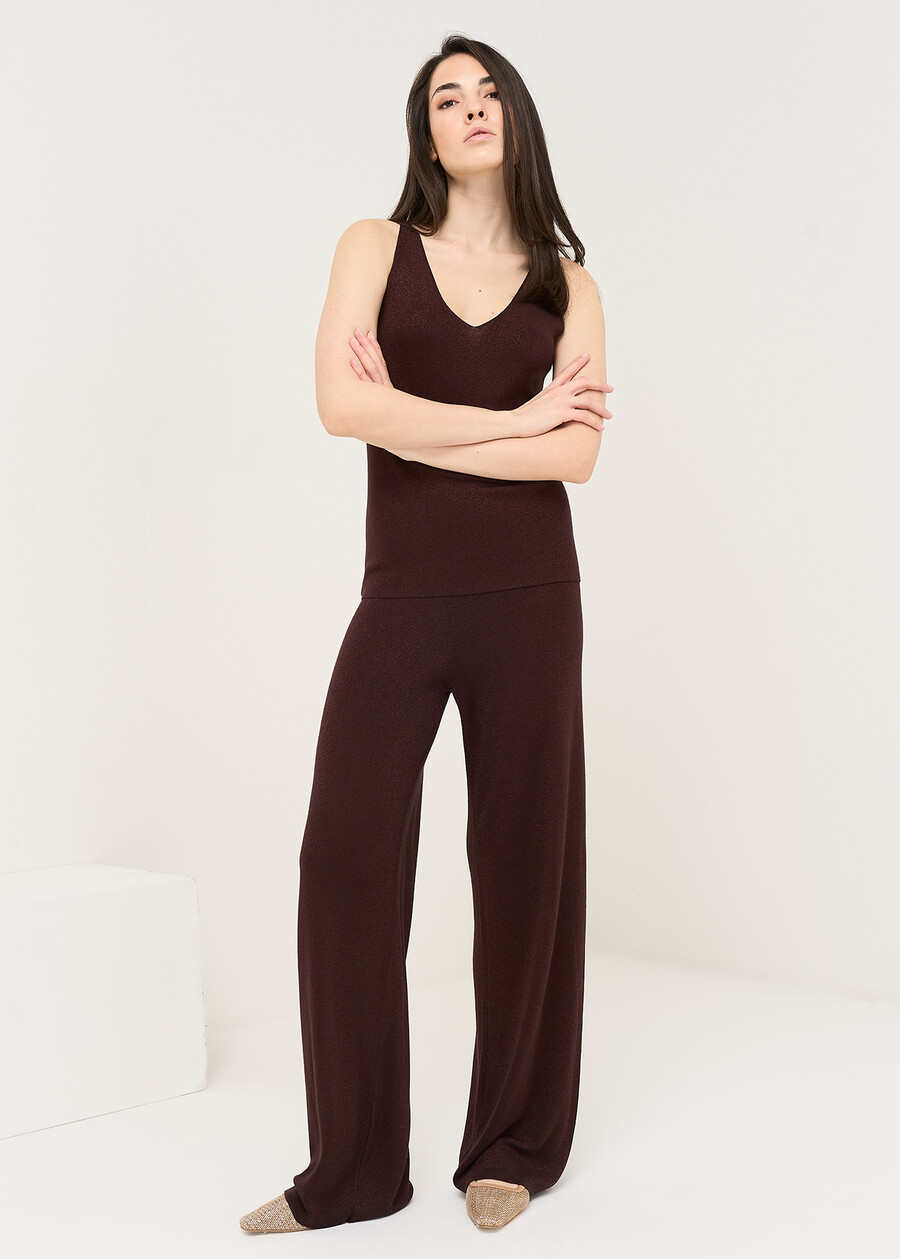 Pony wide lurex knit trousers MARRONE Woman , image number 2