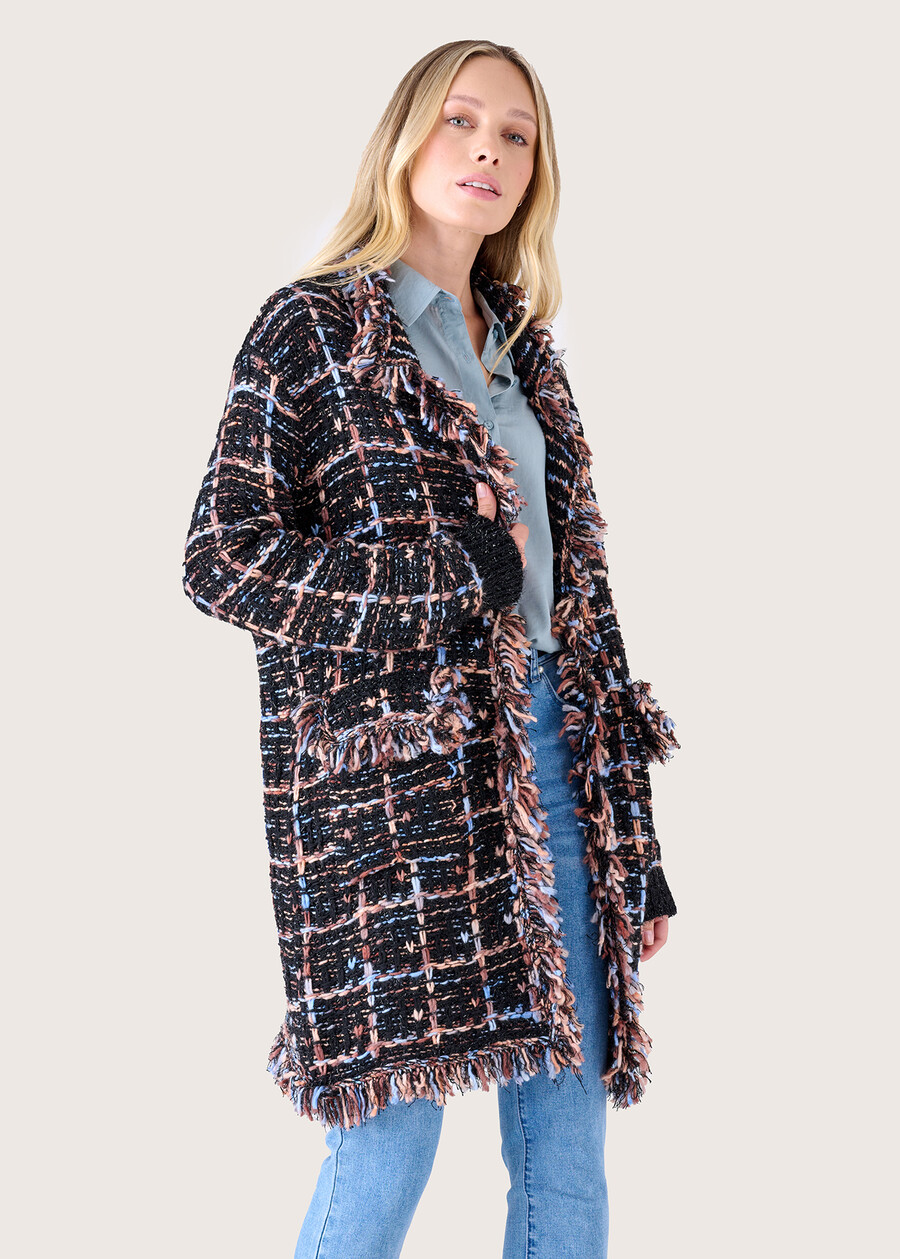 Cardigan Cardi in tessuto bouclé NERO BLACK Donna , immagine n. 3