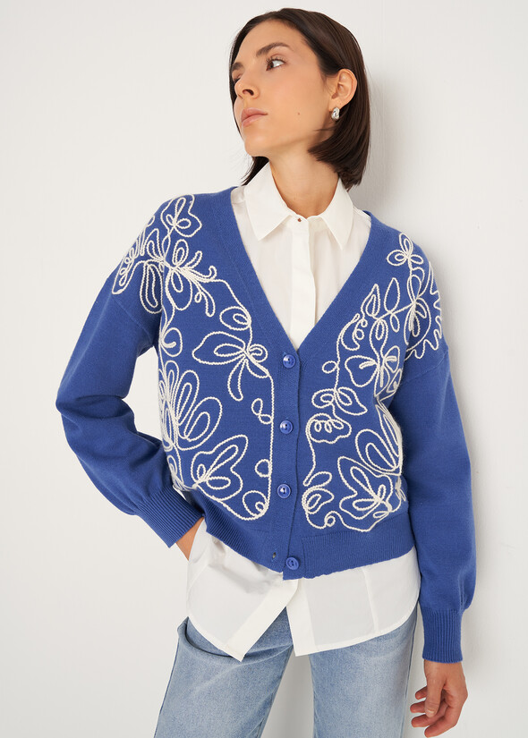 Cardigan Cross con ricamo frontale BLU Donna null