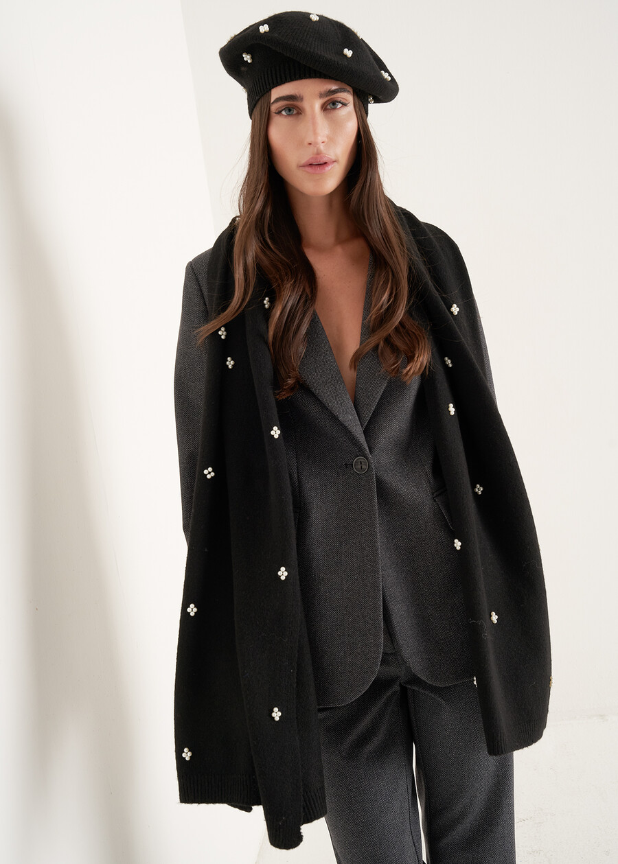 Gift Idea – Pearl-Embroidered Scarf e Matching Ber NERO BLACKBEIGE LATTE Woman , image number 2