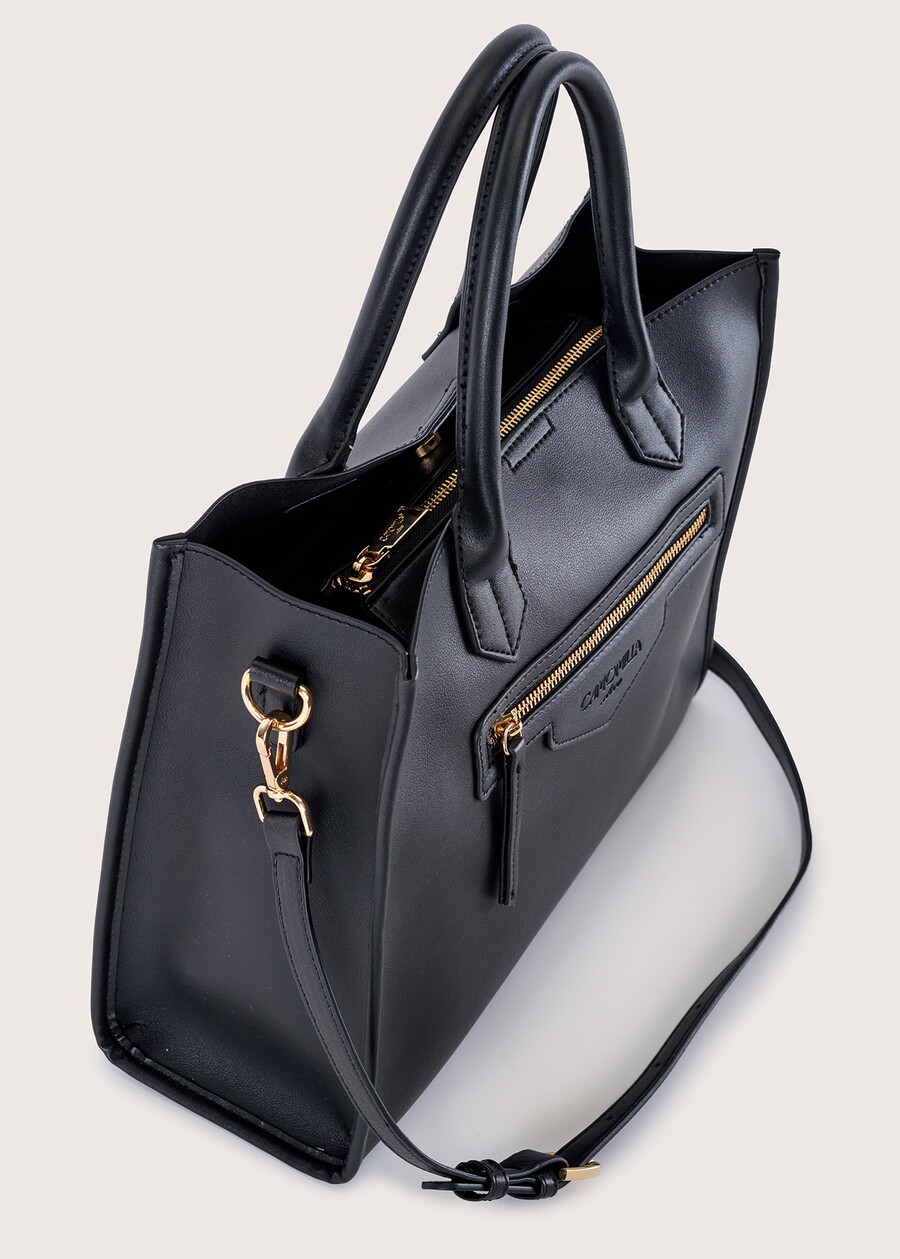 Berit eco-leather shopping bag NERO BLACKBEIGE GESSO Woman , image number 2