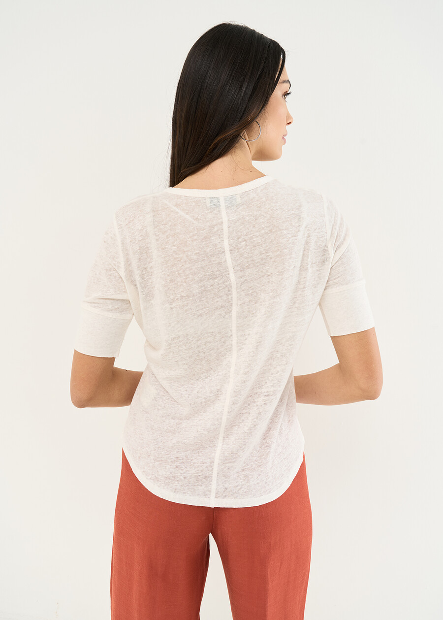 T-shirt Skyper in lino con scollo a V BEIGEMARRONEBIANCO WHITE Donna , immagine n. 3