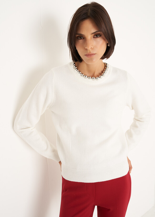 Marisol sweater with jewel detail BEIGE LATTE Woman null