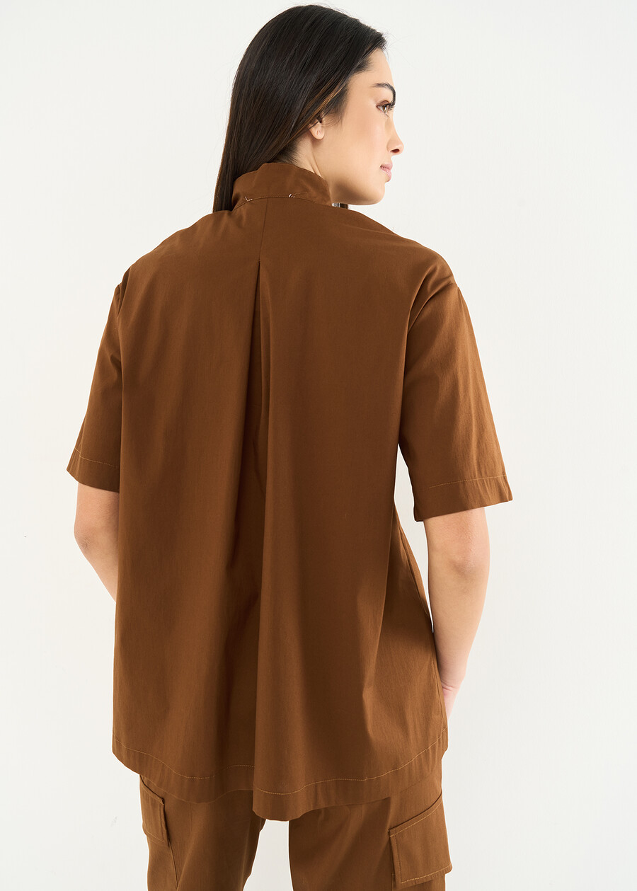 Claid cotton blouse with front pleat MARRONEBIANCO WHITE Woman , image number 3