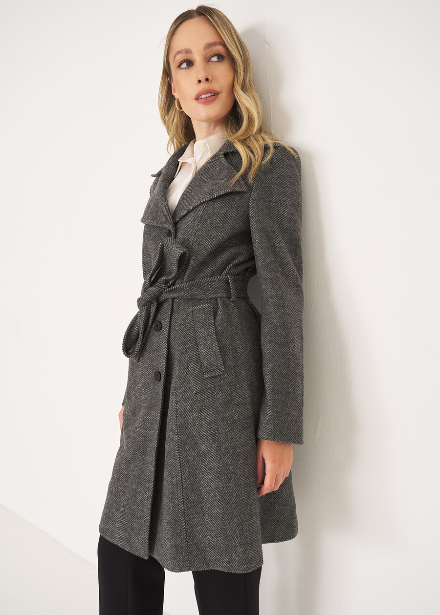 Cappotto Trench Coat-B in panno NERO BLACK Donna , immagine n. 2