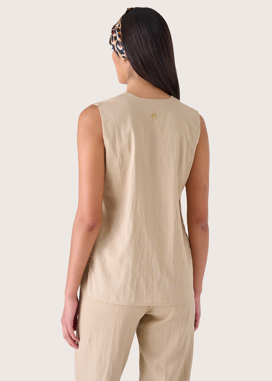 Top Tamar in lino e cotone BEIGE SAFARIBLUE OLTREMARE  Donna , immagine n. 3