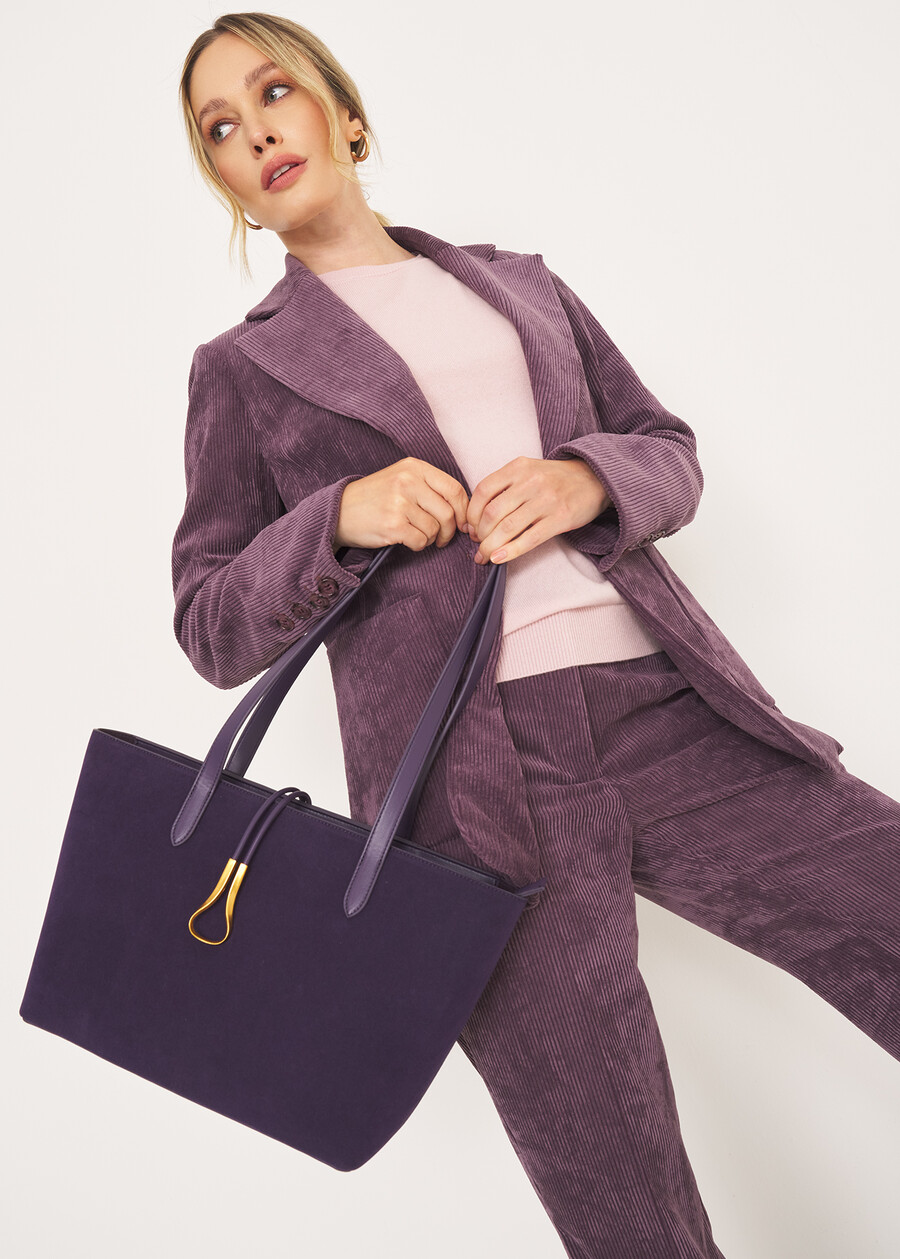 Betty faux leather and suede shopping bag NERO BLACKVIOLA PRUGNA Woman , image number 1