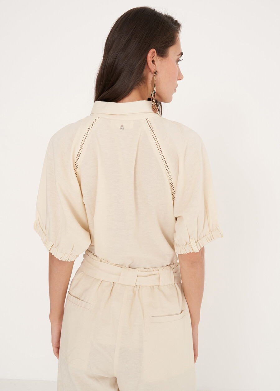 Camicia Catty in viscosa e lino VIOLA MELANZANABIANCO BURRO Donna , immagine n. 3