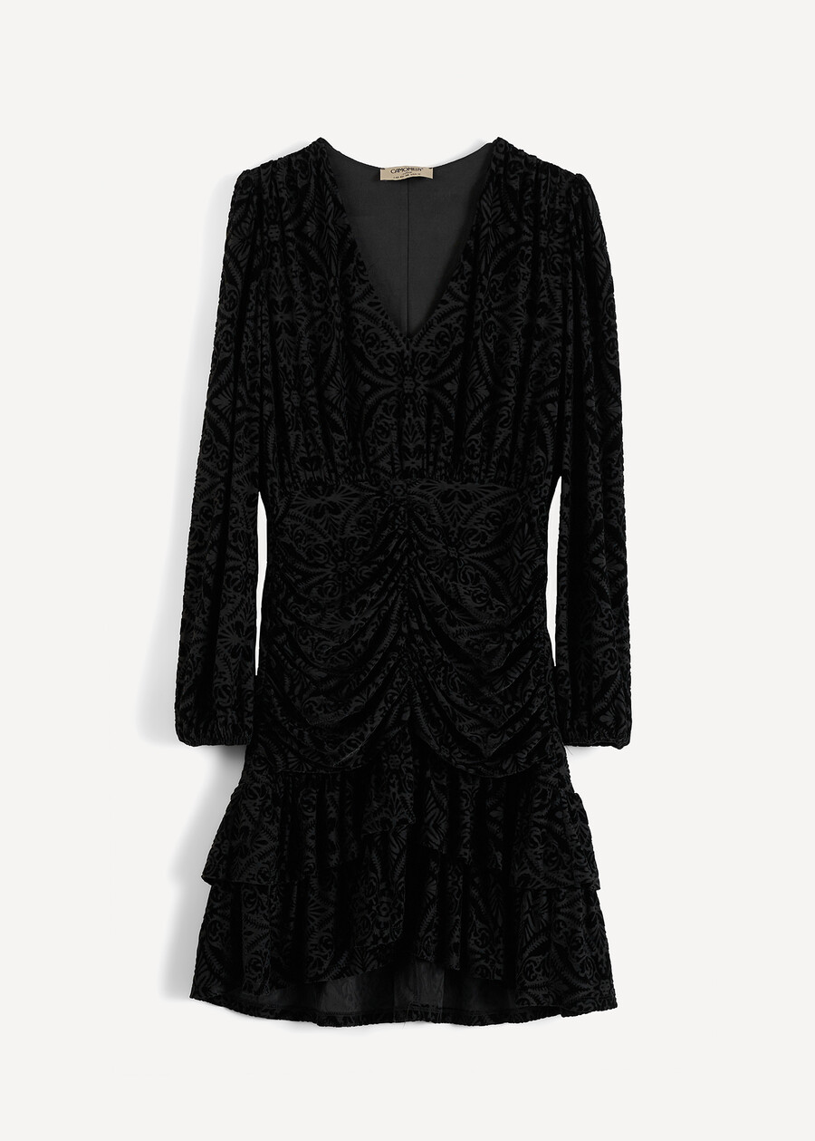Amor flock short dress with ruffles NERO Woman , image number 5