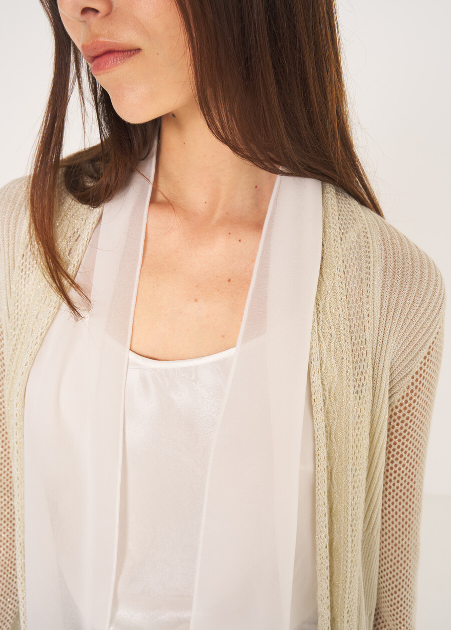 Cardigan Caren in filo con cinta BEIGE LIGHT BEIGENERO BLACK Donna , immagine n. 3