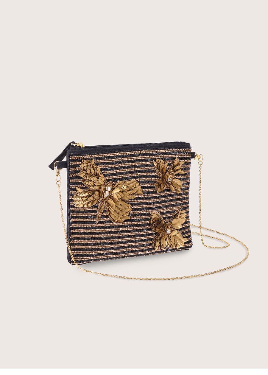 Bruce clutch bag with pearls and flowers NERO BLACK Woman , image number 1