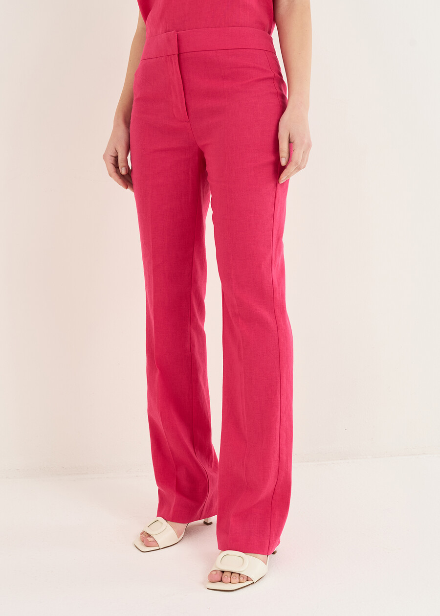 Giorgia-O linen blend trousers BLUROSABIANCO WHITEROSA FUCSIA Woman , image number 3