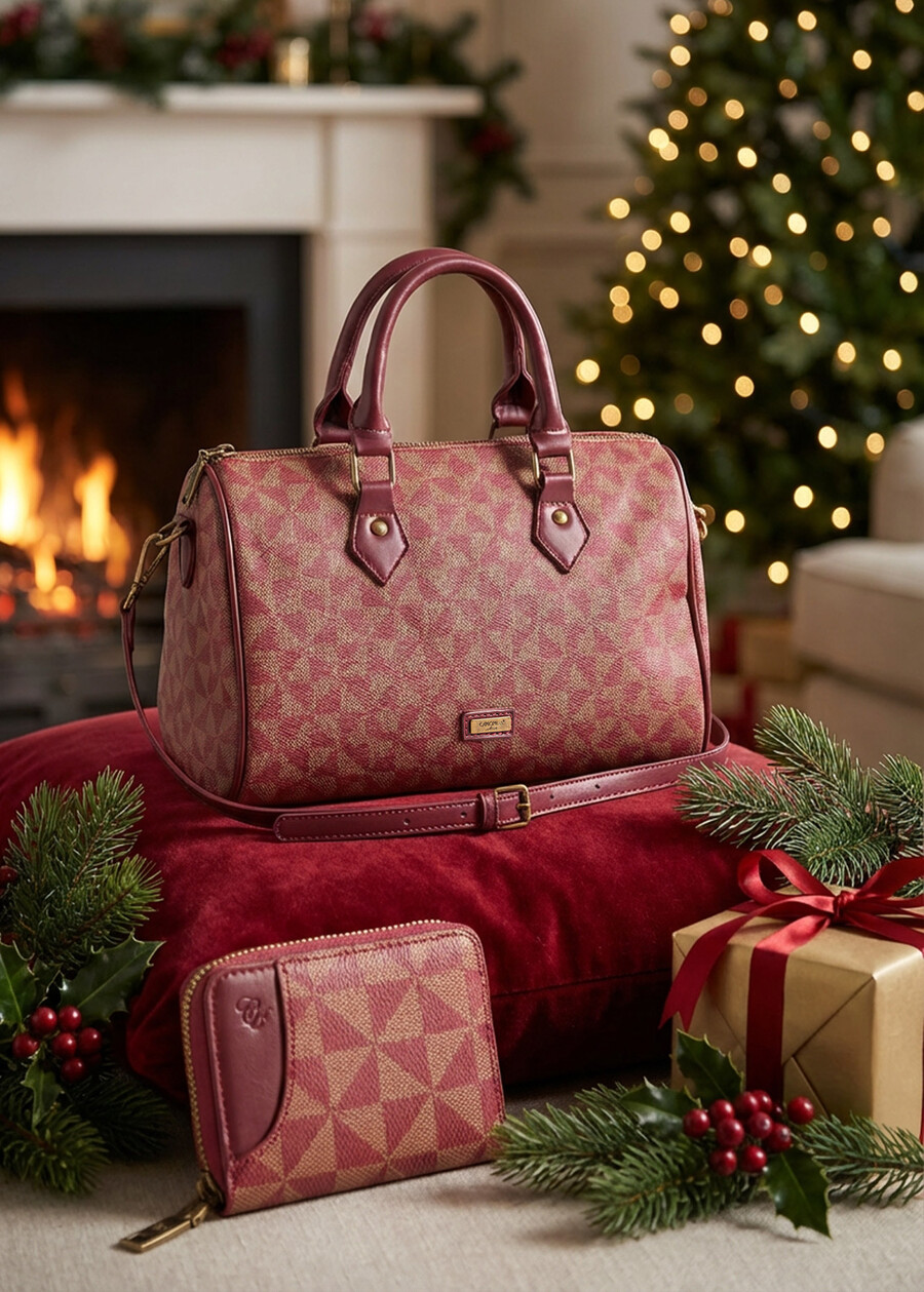 Gift Idea – Geometric-Print Bowling Bag e Faux Lea ROSSO CHIANTI Woman , image number 1