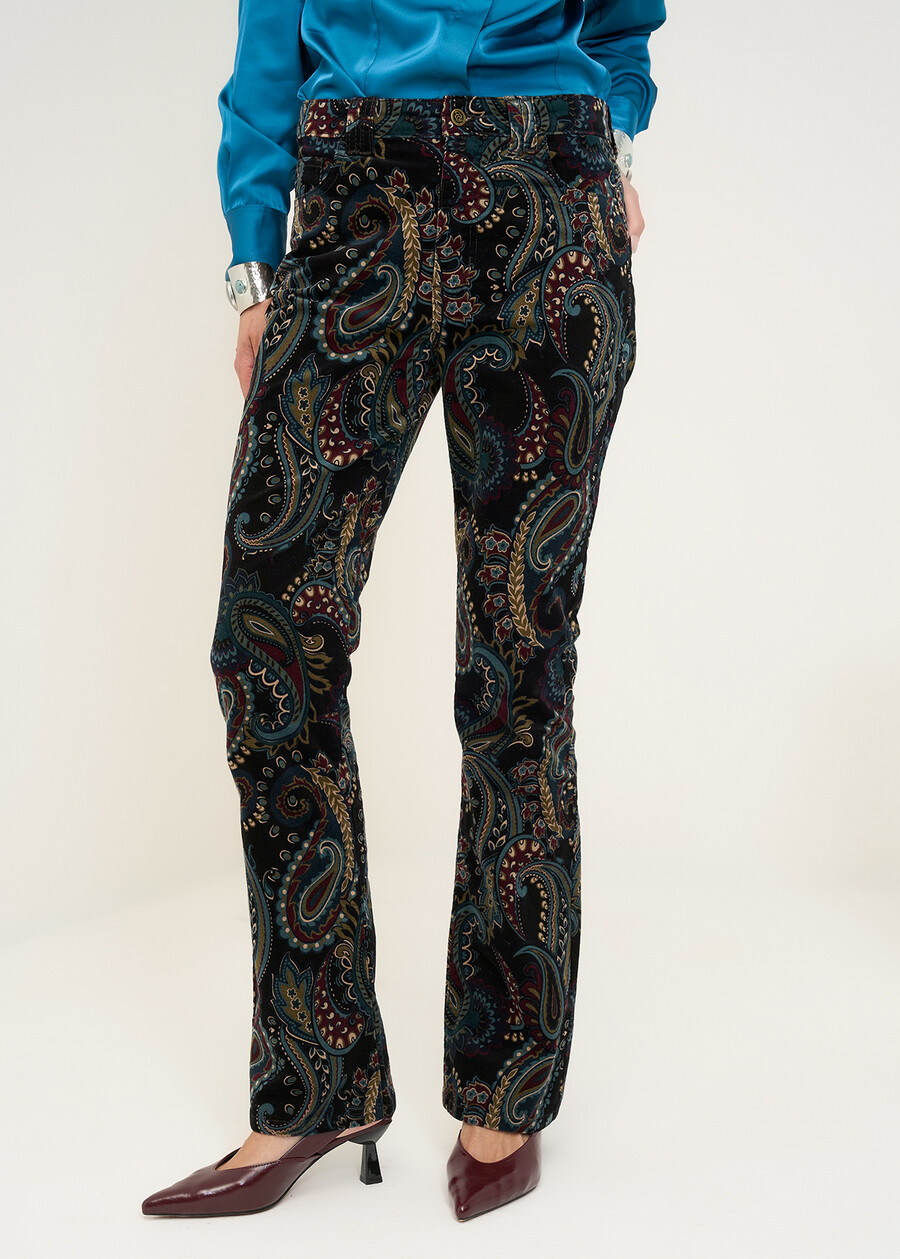 Jeans Cindy flare in vellutino stampato NERO Donna , immagine n. 3