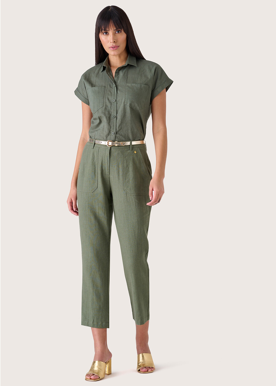 Caroline linen and cotton blend shirt VERDE TIMOBLU AVION Woman , image number 4