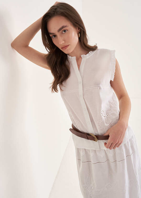 Tyra 100% Cotton Embroidered Top BIANCO WHITE Woman null