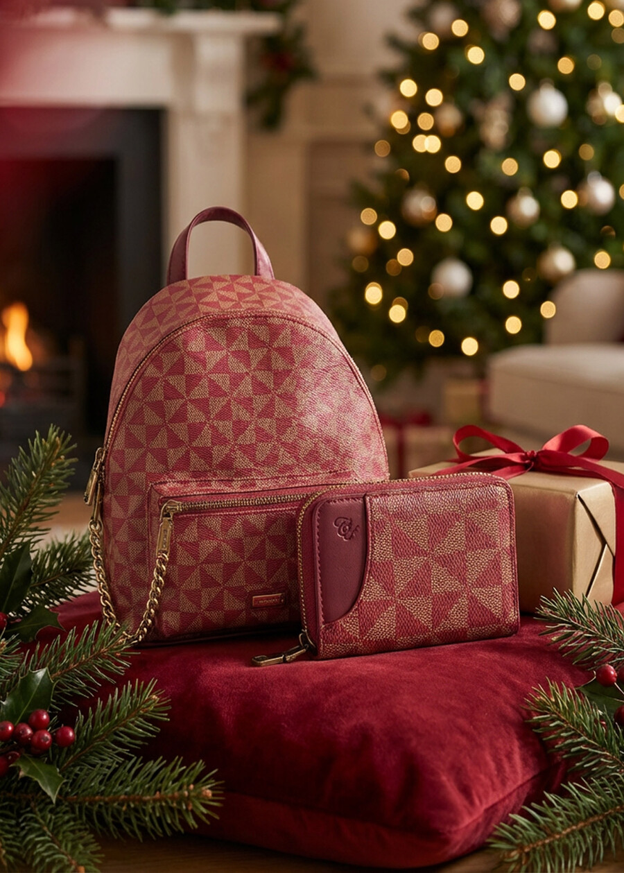 Zaino Fantasia con Catena e Portafogli in Ecopelle ROSSO CHIANTI Donna , immagine n. 1