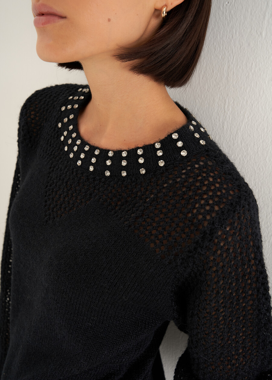 Magnolia mohair sweater with rhinestones NERO BLACK Woman , image number 3