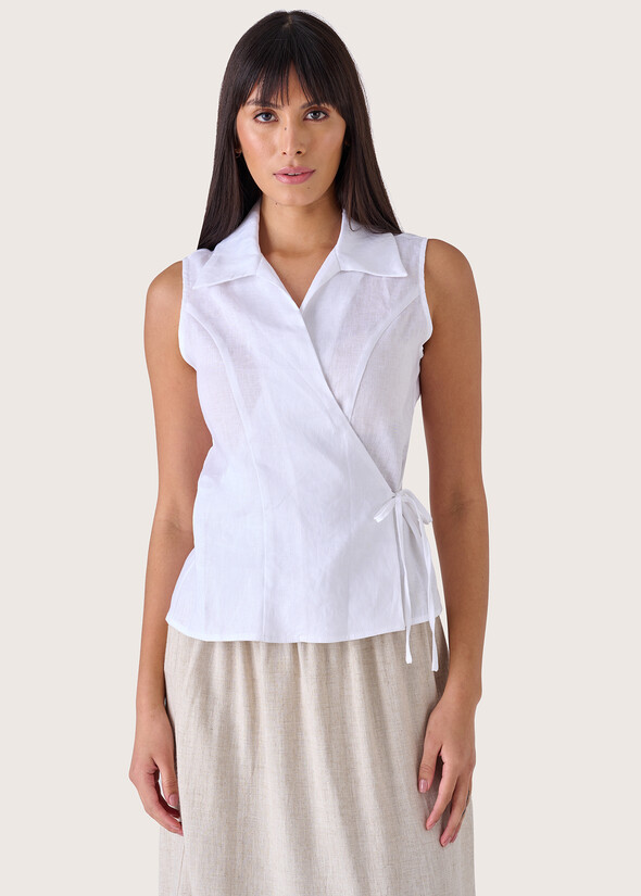 Top Tibi 100% lino BIANCOARANCIO SUNRISE Donna null