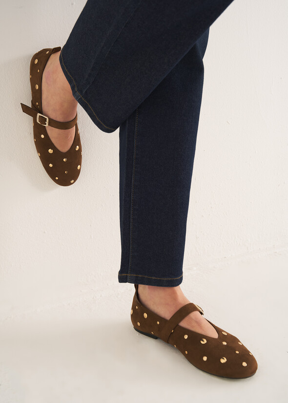 Skin faux suede studded ballet flats MARRONE CARAMELLO Woman null