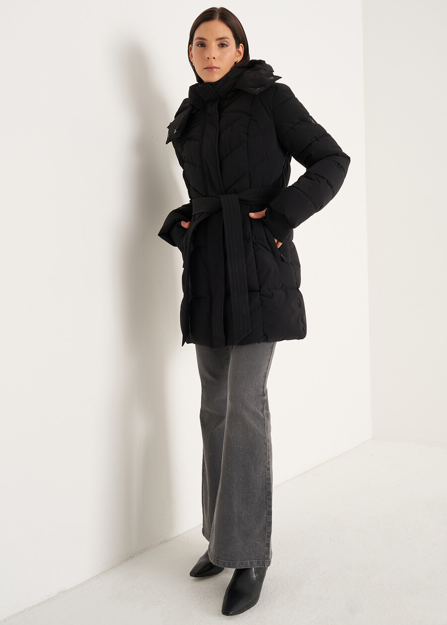 Prince padded coat with belt NERO BLACKBEIGE ECRU Woman , image number 6