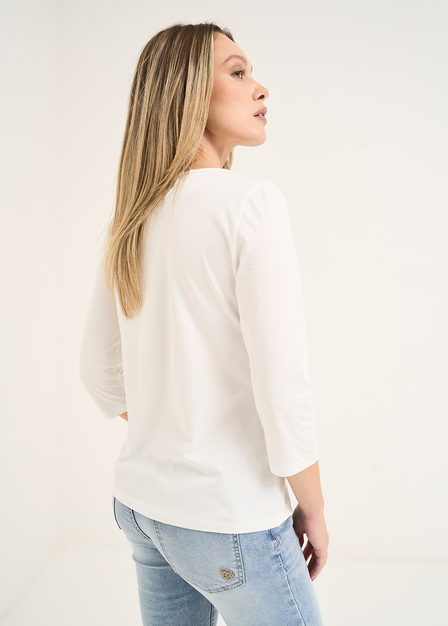 Sabrina V-neck embroidered T-shirt BEIGE LATTE Woman , image number 3