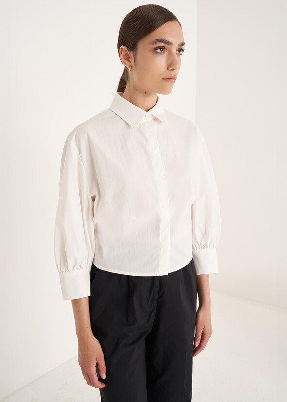 Claudia cropped cotton shirt BIANCO WHITE Woman null