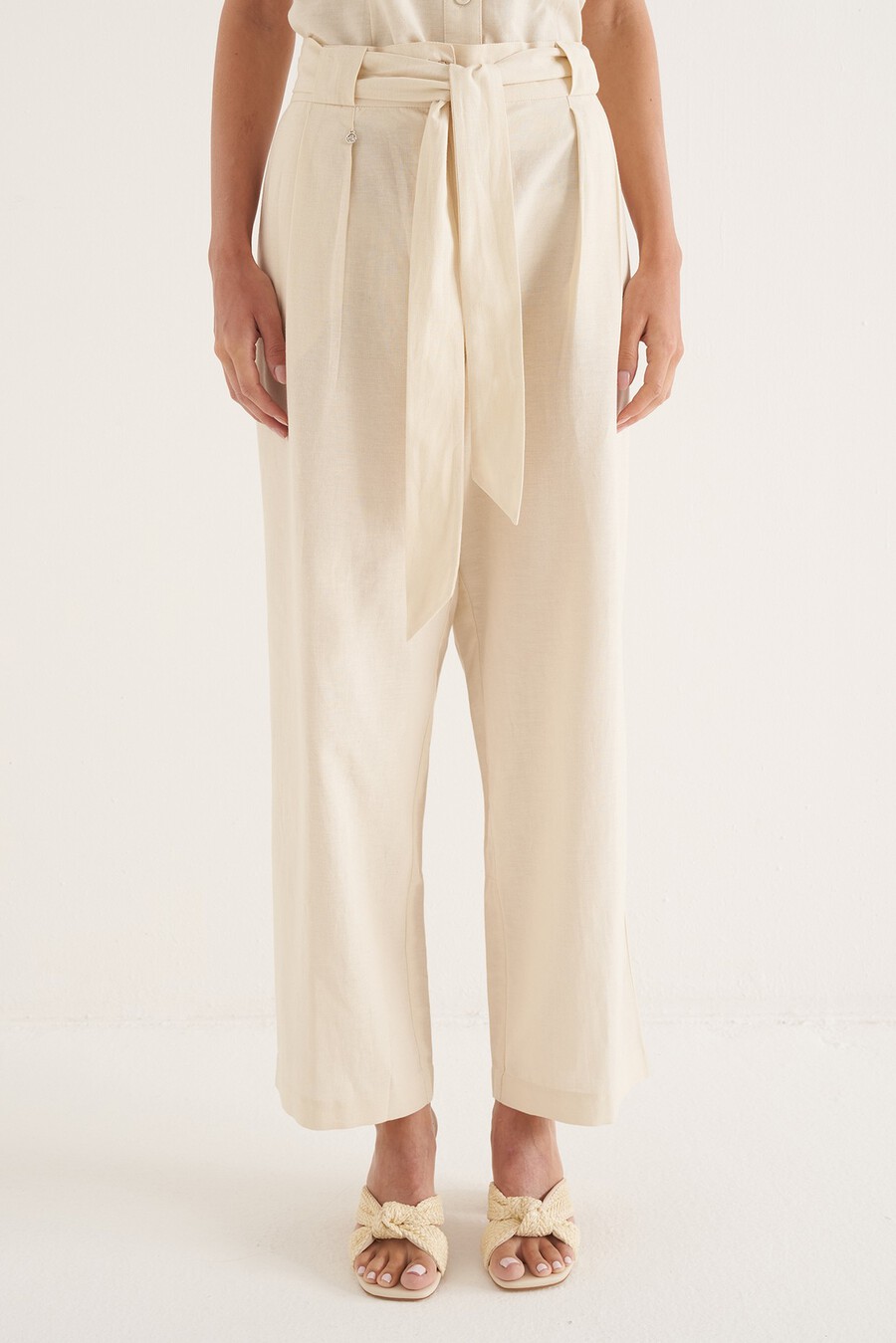 Penty linen-blend trousers
 VIOLA MELANZANABIANCO BURRO Woman , image number 2