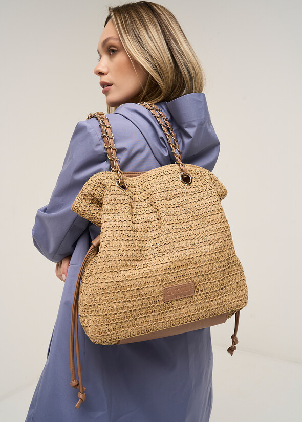 Borsa Friends raffia coulisse BEIGE Donna null