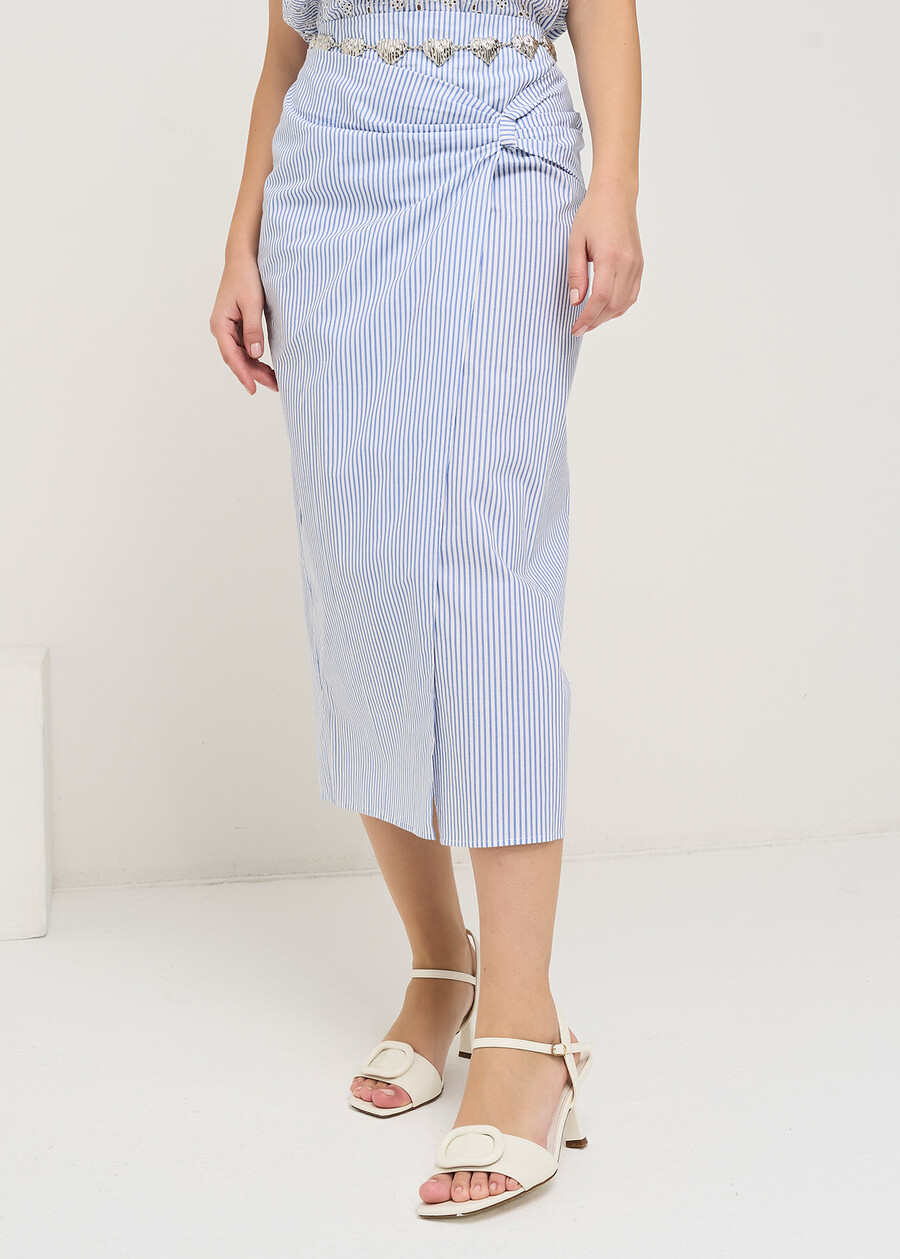 Gonna pareo Gio a righe in cotone BIANCO WHITE Donna , immagine n. 2