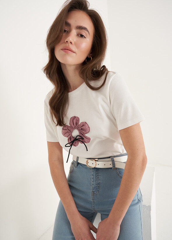 T-shirt Stozy Con Fiore BEIGE LATTE Donna null