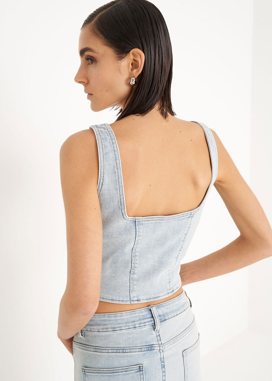 Top Tiara in denim di cotone DENIM LIGHT DENIM Donna , immagine n. 4