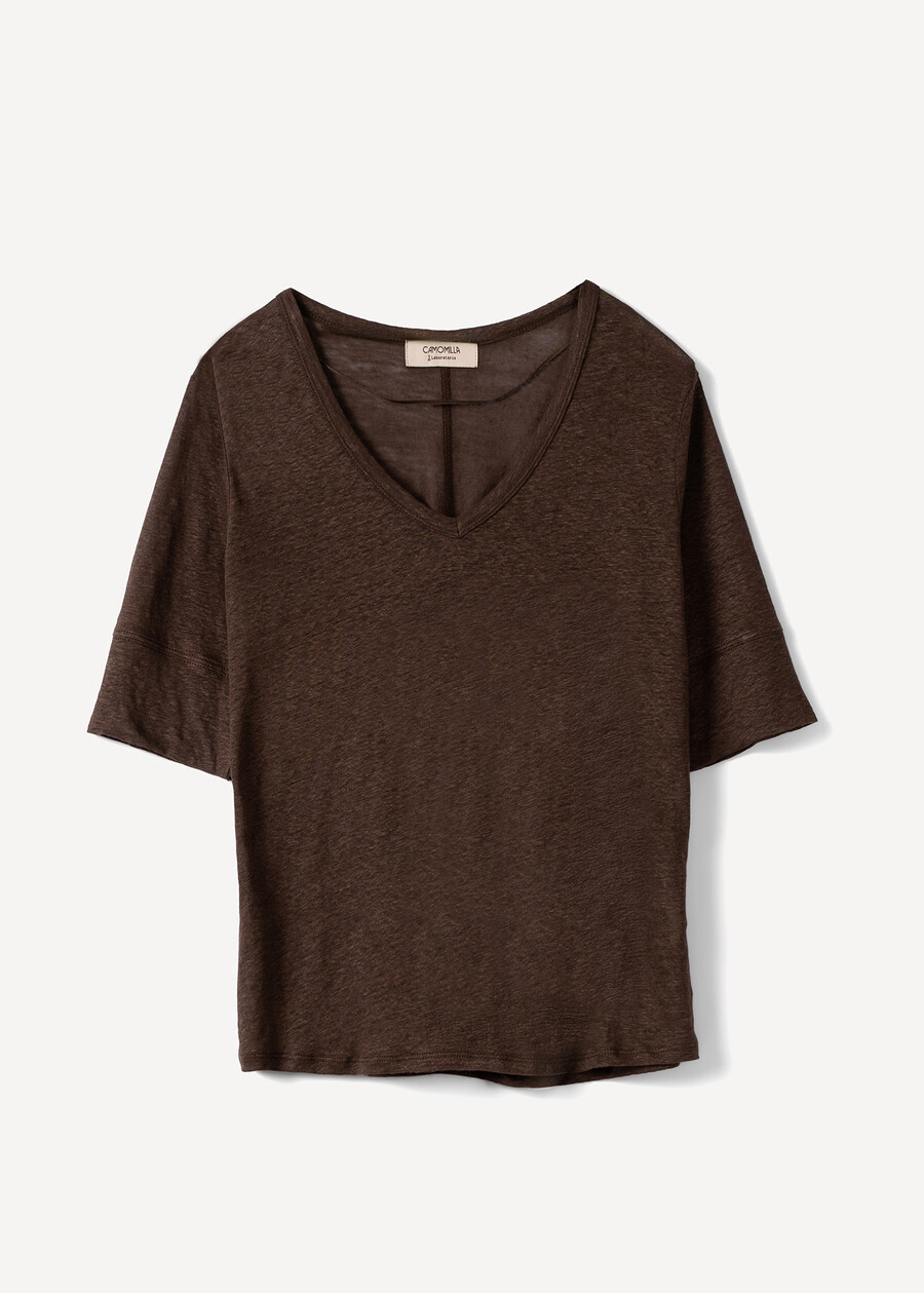 T-shirt Skyper in lino con scollo a V BEIGEMARRONEBIANCO WHITE Donna , immagine n. 4